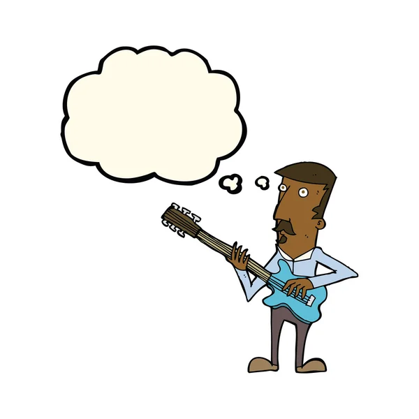 Cartoon-Mann spielt E-Gitarre mit Gedankenblase — Stockvektor