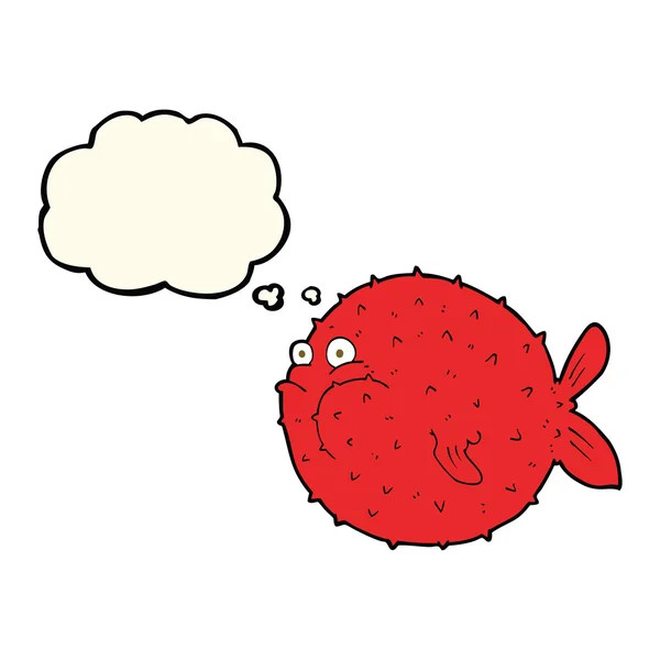 Cartoon puffer fish with thought bubble — Stock Vector