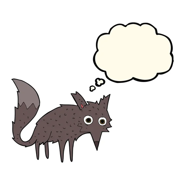 Funny cartoon little wolf with thought bubble — Stock Vector