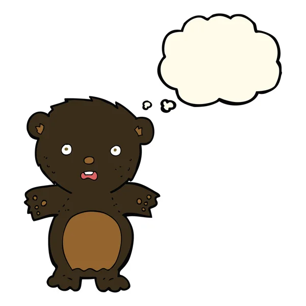Испуганный черный медведь мультфильм с мыслепузырем — стоковый вектор