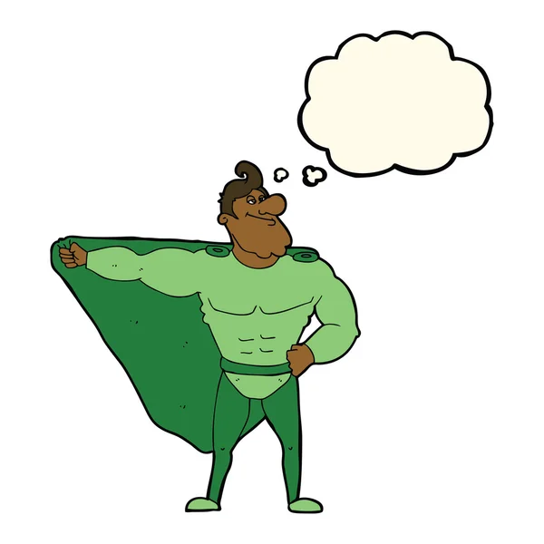 Drôle de dessin animé super héros avec bulle de pensée — Image vectorielle