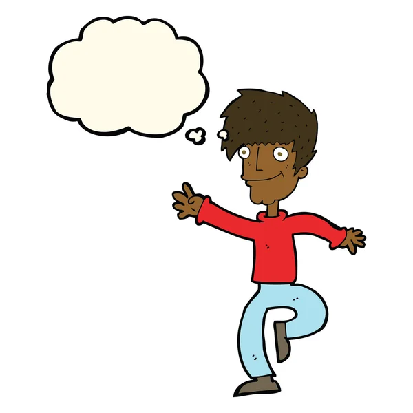 Cartoon glücklicher Mann tanzt mit Gedankenblase — Stockvektor