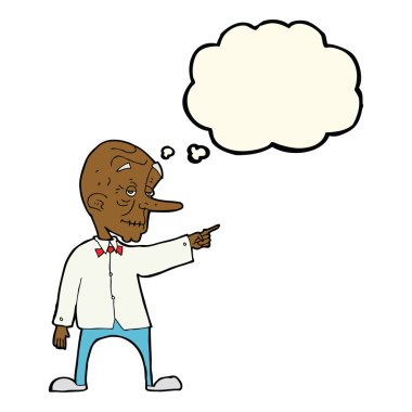 çizgi film yaşlı adam düşünce balonunu işaret ediyor