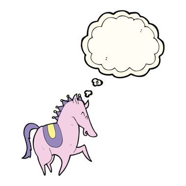 Düşünce baloncuklu hoplayıp zıplayan at.