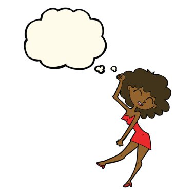 Düşünce baloncuğu olan dans eden kadın.