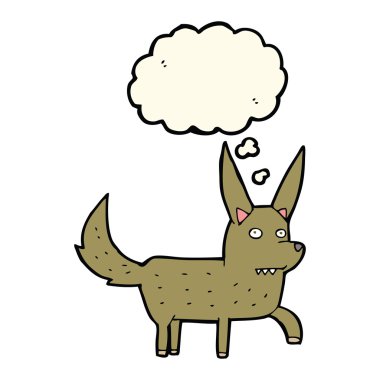 Düşünce baloncuklu vahşi bir köpek.