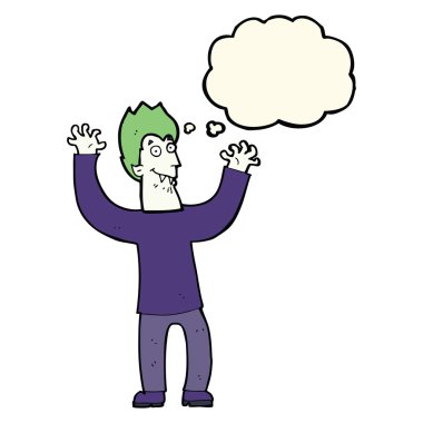 Düşünce baloncuklu cadılar bayramı vampiri çizgi filmi