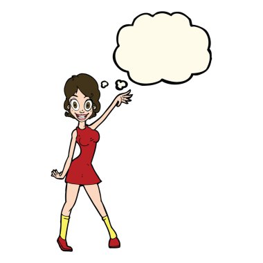 Düşünce baloncuğu olan karikatür parti kızı