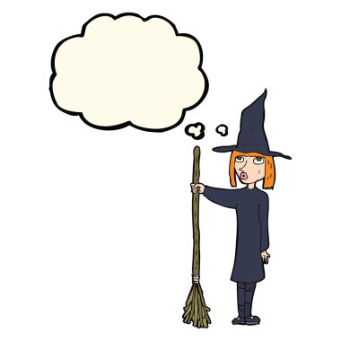 Düşünce baloncuklu çizgi film cadısı