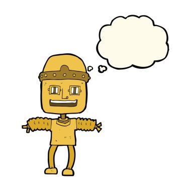 Düşünce baloncuklu çizgi film robotu