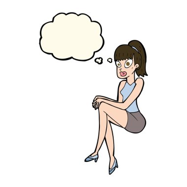 Düşünce baloncuğu olan güzel bir kadın.