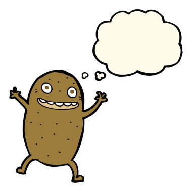 Düşünce baloncuklu mutlu patates çizgi filmi
