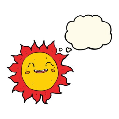 Düşünce baloncuklu mutlu güneş çizgi filmi