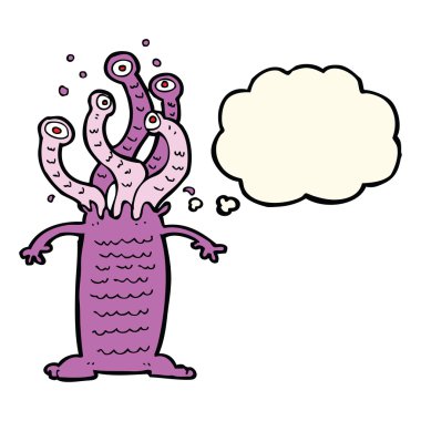 Düşünce baloncuklu çizgi film canavarı