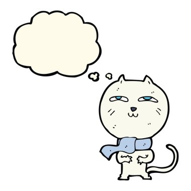 Düşünce baloncuklu eşarp takan komik bir kedi.