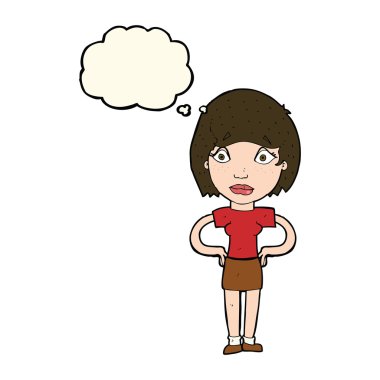 düşünce balonu ile endişeli kadın karikatür