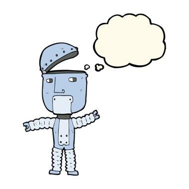 Düşünce baloncuklu çizgi film robotu