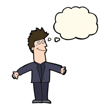 çizgi film mutlu adam düşünce baloncuğu ile