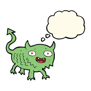 Düşünce baloncuğu olan küçük bir şeytan.