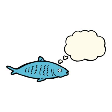 Düşünce baloncuklu çizgi film balığı