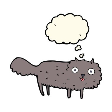 Düşünce baloncuklu tüylü kedi çizgi filmi