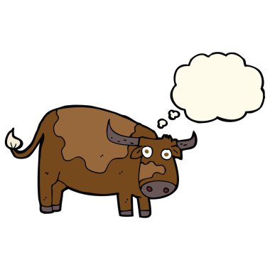Düşünce baloncuklu çizgi film ineği