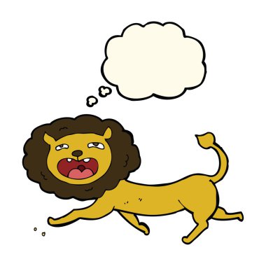 Düşünce baloncuklu çizgi film aslanı