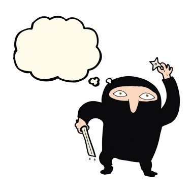 Düşünce baloncuklu çizgi film ninjası