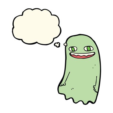 Düşünce baloncuklu komik bir hayalet.