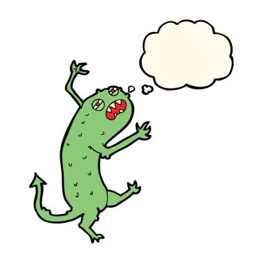 Düşünce baloncuklu küçük canavar.