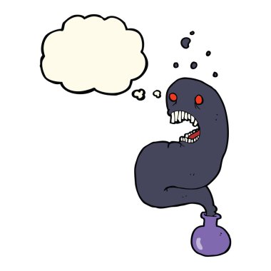 Şişede cadılar bayramı hayaleti ve düşünce kabarcığı.