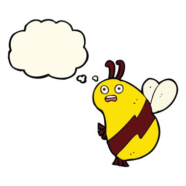 Düşünce baloncuklu komik çizgi film arısı