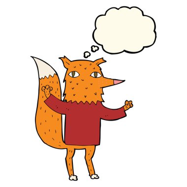 Düşünce baloncuklu çizgi film tilkisi