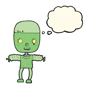 Düşünce baloncuklu çizgi film robotu