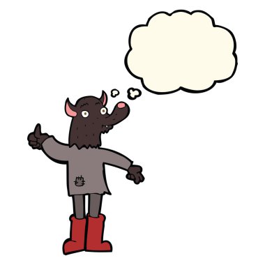 karikatür komik kurtadam düşünce balonu ile