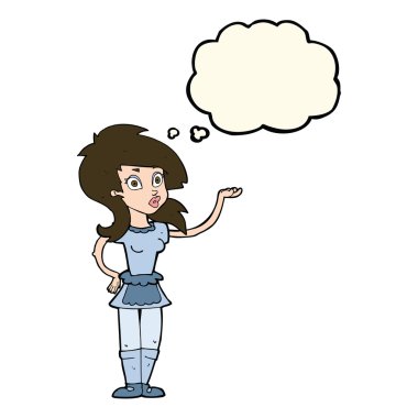 Düşünce baloncuklu güzel garson kız.