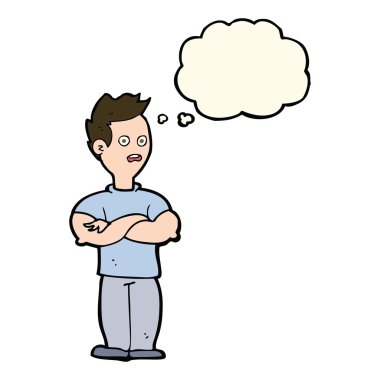 çizgi film adam düşünce balonu ile çapraz kolları olan