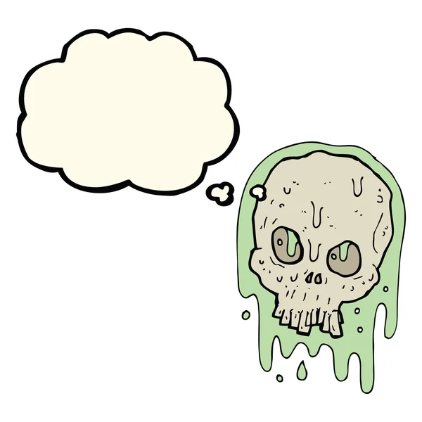 Cartone animato cranio viscido con bolla di pensiero — Vettoriale Stock