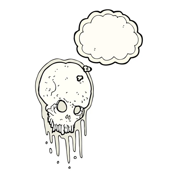 Dibujos animados calavera de miedo con burbuja de pensamiento — Vector de stock