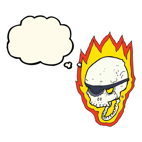Мультяшний палаючий піратський череп з мисленням бульбашка — стоковий вектор