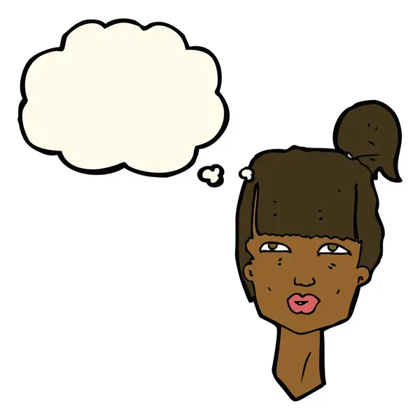 Dessin animé tête féminine avec bulle de pensée — Image vectorielle