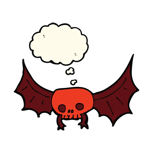 Desenho animado morcego assustador crânio com bolha de pensamento — Vetor de Stock