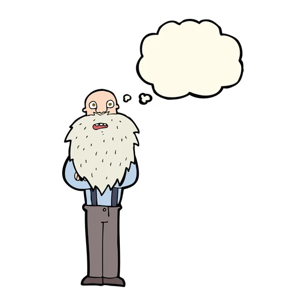 Мультяшний бородатий старий з мислючою бульбашкою — стоковий вектор