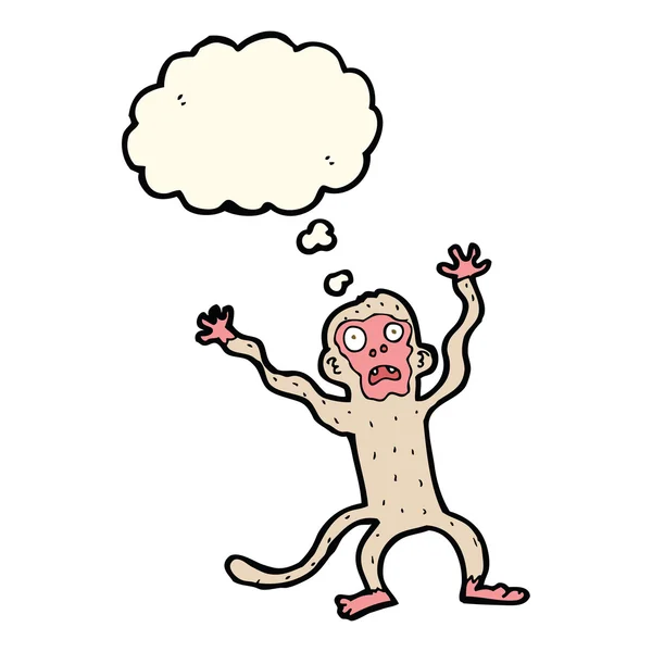 Desenho animado assustado macaco com bolha de pensamento — Vetor de Stock