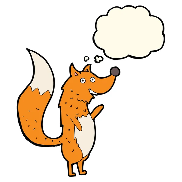 Cartoon waving fox with thought bubble — Stock Vector