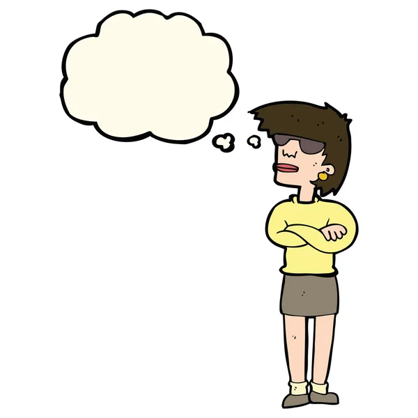 Dessin animé femme ennuyée avec bulle de pensée — Image vectorielle