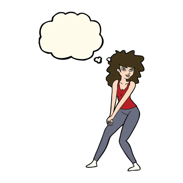 Mujer de dibujos animados posando con burbuja de pensamiento — Vector de stock