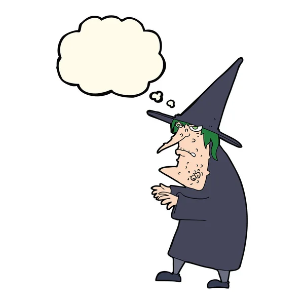 Karikatur hässliche alte Hexe mit Gedankenblase — Stockvektor
