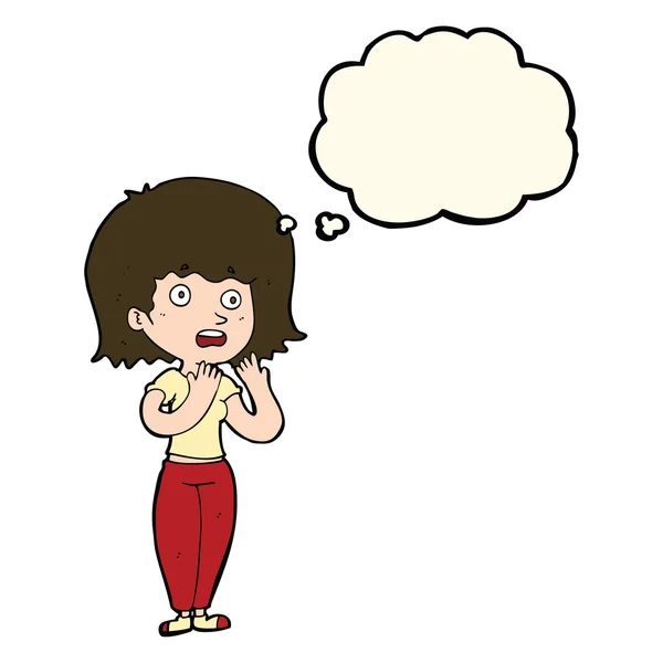 Γελοιογραφία σοκαρισμένος γυναίκα με σκέψη φούσκα — Διανυσματικό Αρχείο