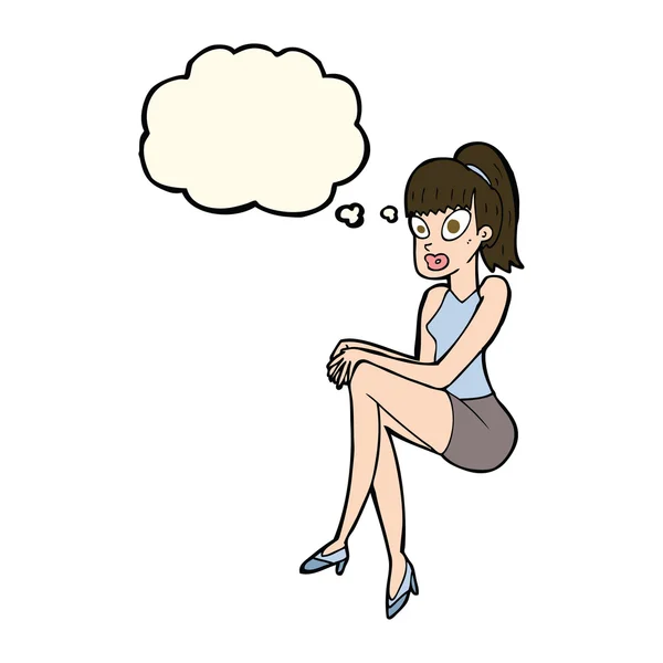 Dibujos animados mujer bonita con burbuja de pensamiento — Vector de stock
